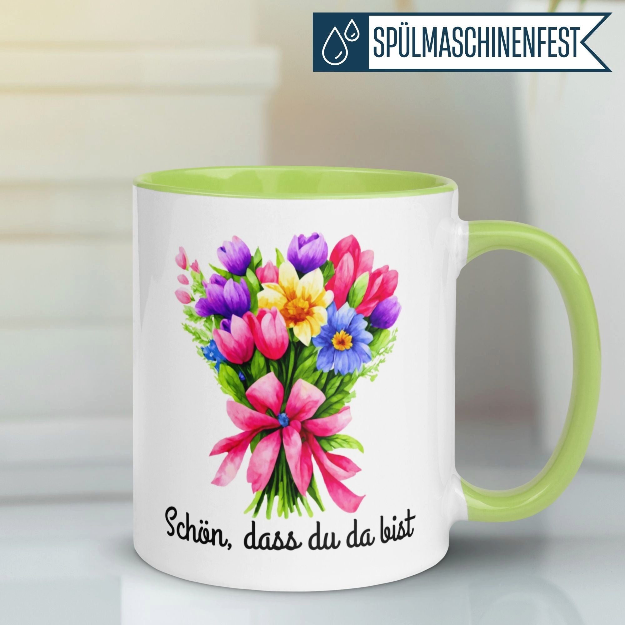 Momentals Tasse Danke – „Schön dass du da bist“ – Dankeschön Geschenke Kollegin, Gratis Versand · Links-&Rechtshänder · Spülmaschinenfest