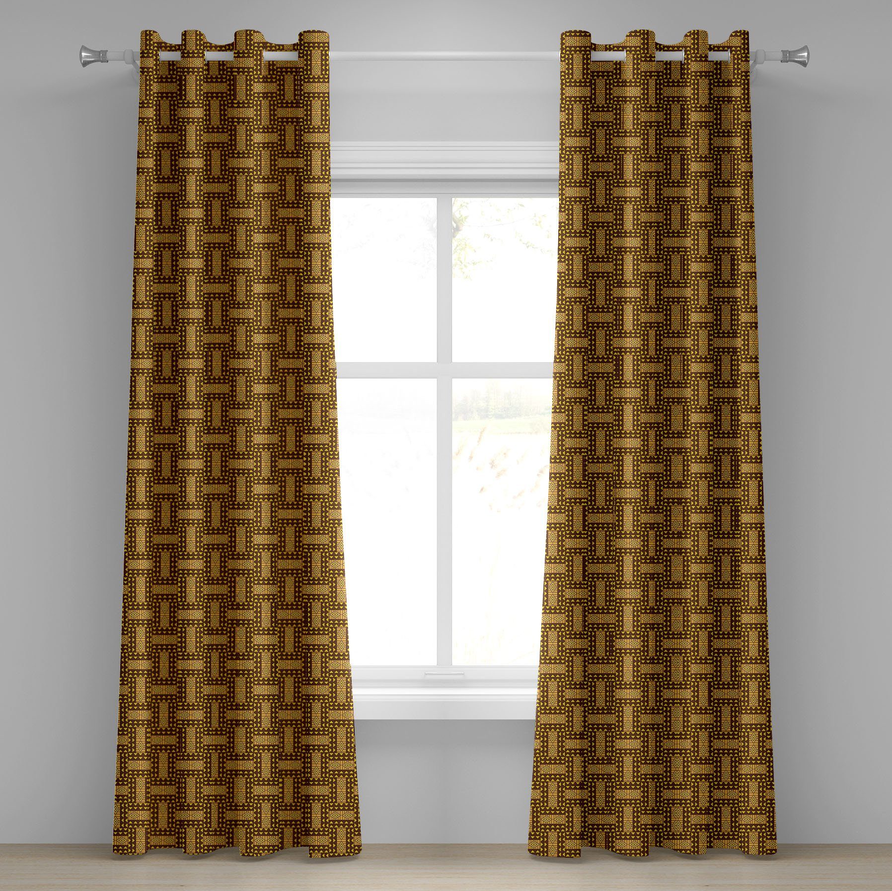 Gardine Dekorative 2-Panel-Fenstervorhänge für Schlafzimmer Wohnzimmer, Abakuhaus, Kente Muster nationale Triangles