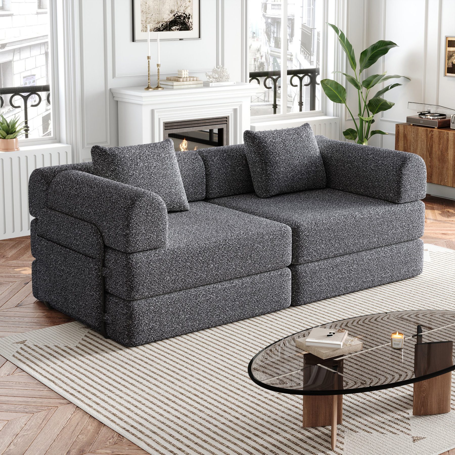 Odikalo Schlafsofa Sofas wohnzimmer Schlafcouch mit schlaffunktion & Stauraum, Chenille 2-in-1-Schlafsofa 1-Sitzer klappbar Stauraum in der Armlehne drei Metallrahmen mehrere Konfigurationsmöglichkeiten.