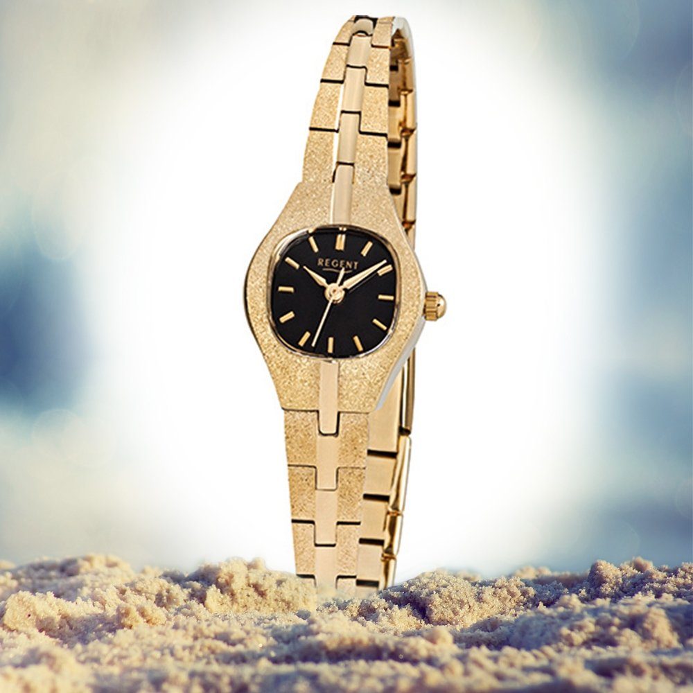 eckig, Damen ionenplattiert 18x23mm), Damen-Armbanduhr Armbanduhr Regent gold (ca. Analog Edelstahl, klein Regent F-378, Quarzuhr