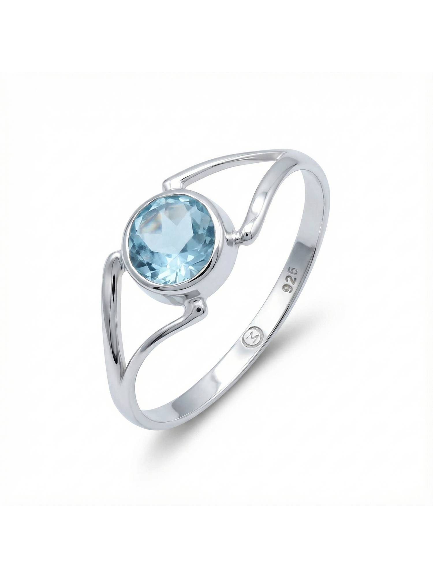Silberring TEKILI rund aus 925 Silber mit blau Topas