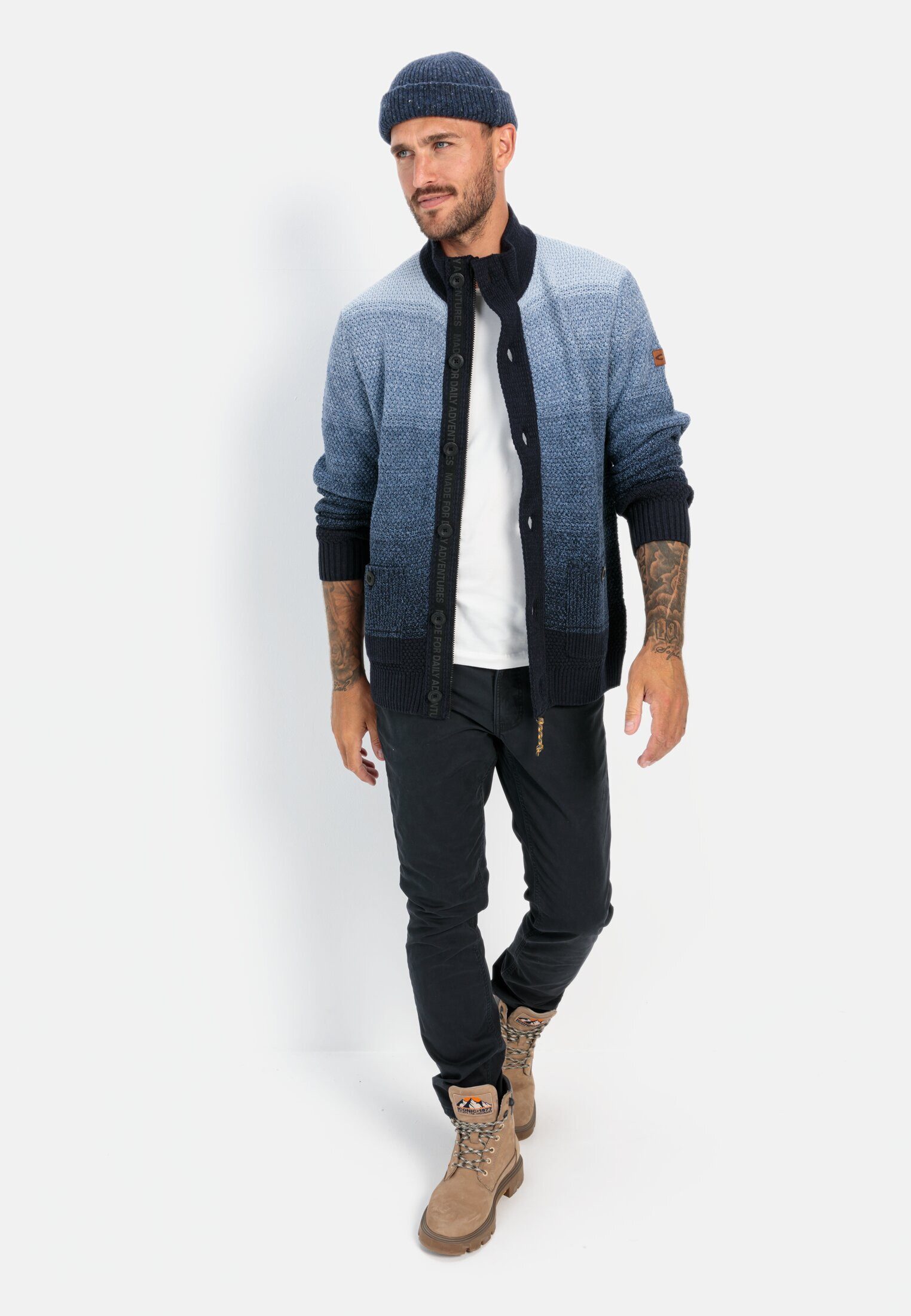 camel active Cardigan mit verdecktem Reißverschluss Langarm Markenlogo