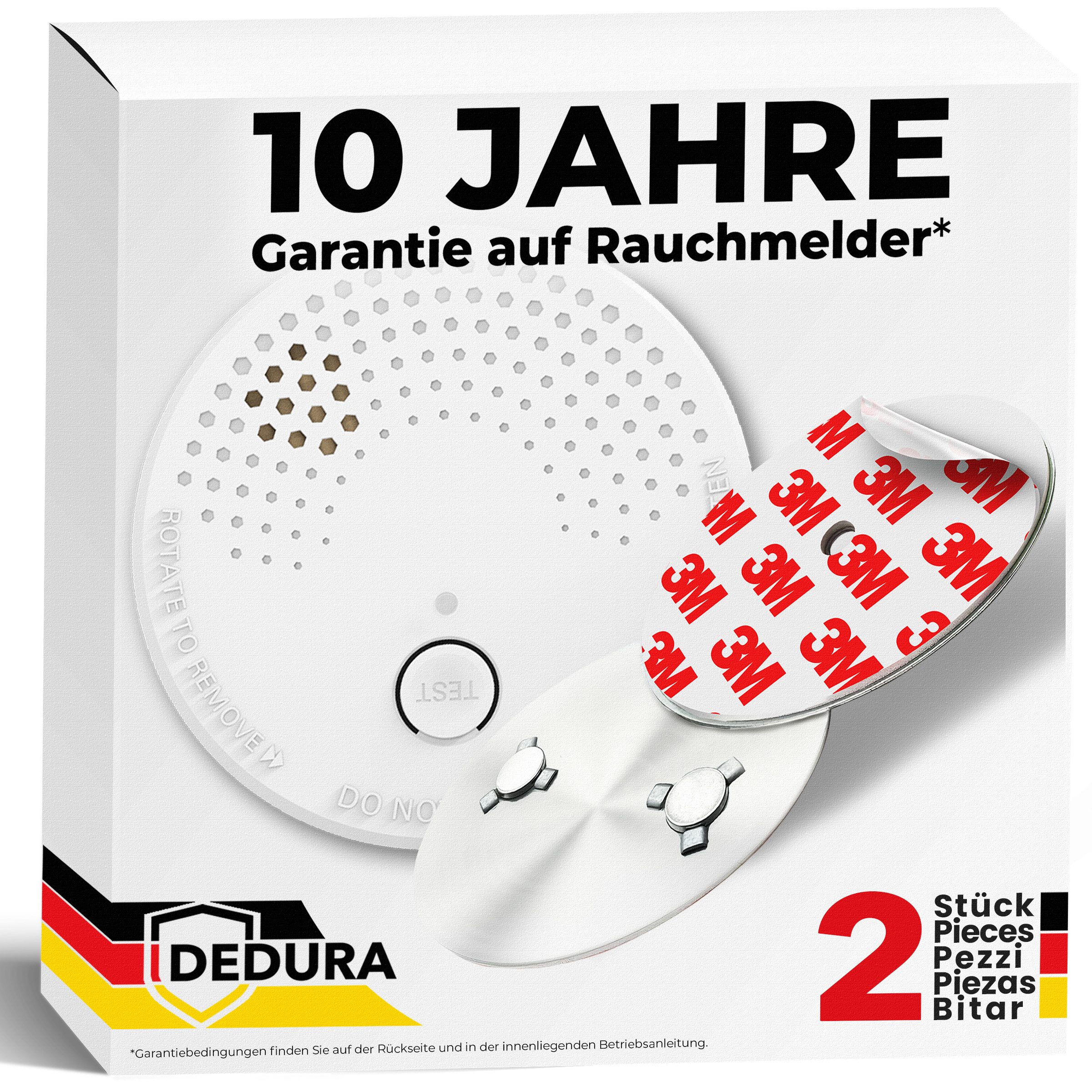 dedura Rauchmelder (Set inkl. Magnethalter mit 10 Jahre Garantie BSI Zertifiziert EN14604)