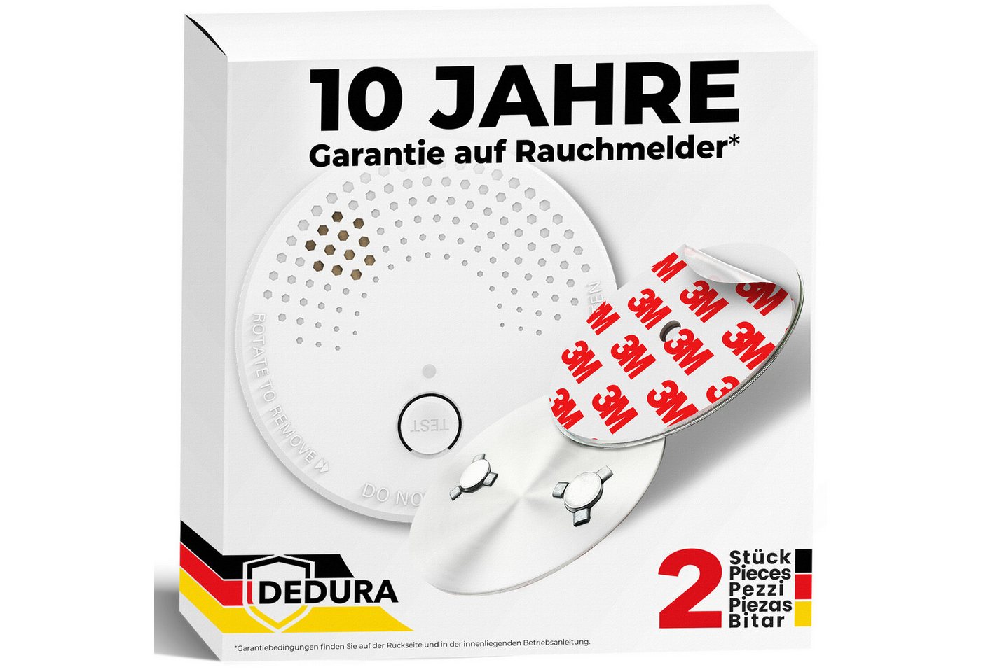 dedura Rauchmelder (Set inkl. Magnethalter mit 10 Jahre Garantie BSI Zertifiziert EN14604)