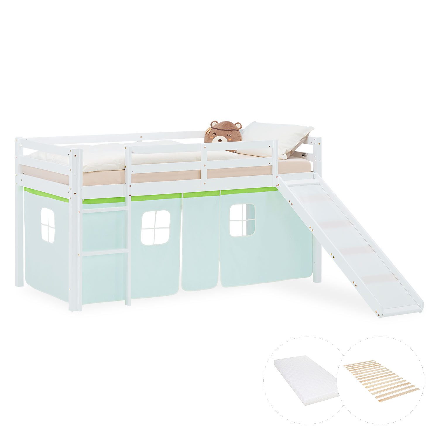Homestyle4u Hochbett 90x200 Vorhang Stockbett Kinderbett günstig online kaufen