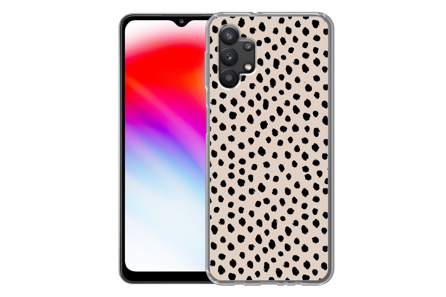 MuchoWow Handyhülle für Samsung Galaxy A32 5G Polka dots - Schwarz - Beige, Smartphone-Bumper, Print, Handy Schutzhülle Dünn