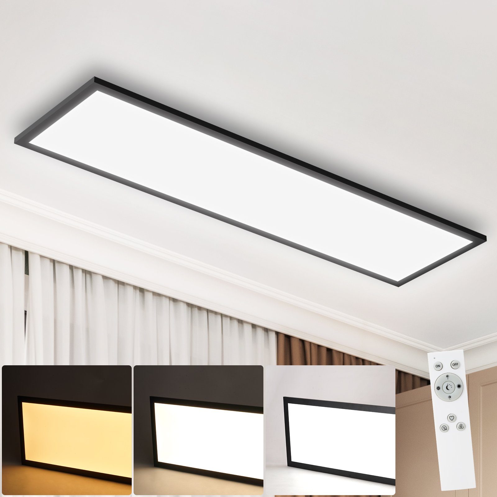 Nettlife LED Panel Wohnzimmerlampe Dimmbar mit Fernbedienung Küchenlampe  Schwarz 32W, LED fest integriert, Warmweiß, Neutralweiß, Kaltweiß,  ‎Farbwiedergabeindex > 80, Ultraflach, Dimmbar, Flimmerfrei