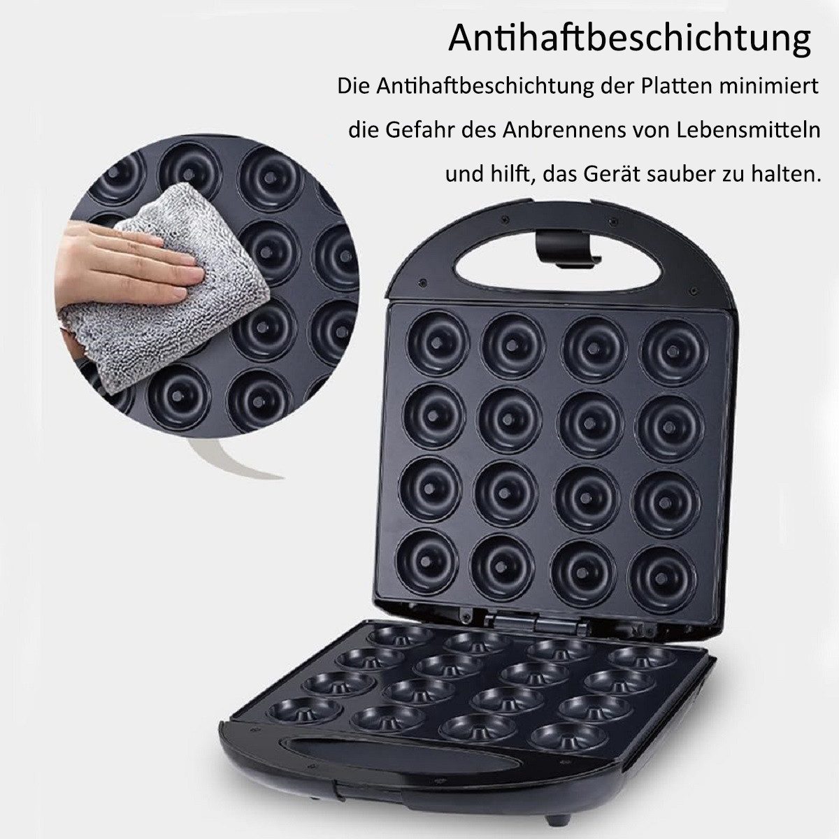 SOKANY Donut-Maker 5cm Mini-Donut-Maker für 16 Donuts, Antihaftbeschichtung, 1400 W, Automatische Temperaturregelung, BPA-frei – Bild 4 von 5