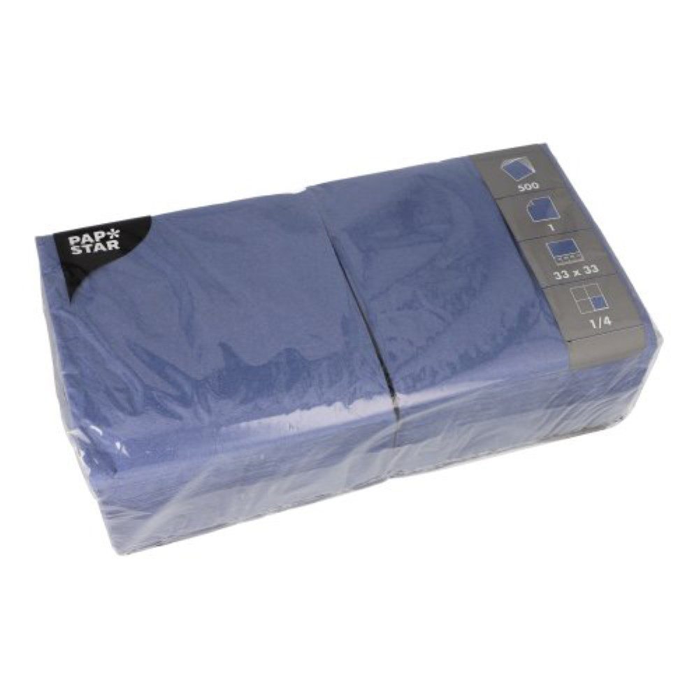 PAPSTAR Papierserviette 500 Servietten, 1-lagig 1/4-Falz 33 cm x 33 cm dunkelblau