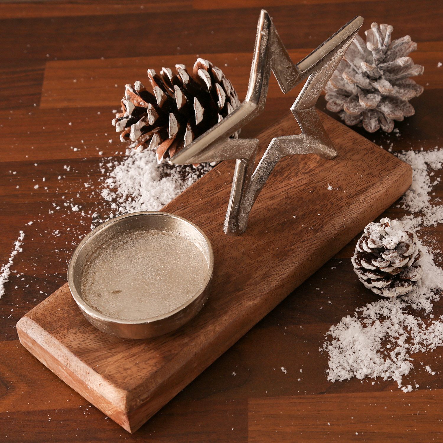 MARELIDA Teelichthalter Teelichthalter STERN Kerzenhalter Alu Mangoholzsockel Weihnachten (1 St) – Bild 4 von 5