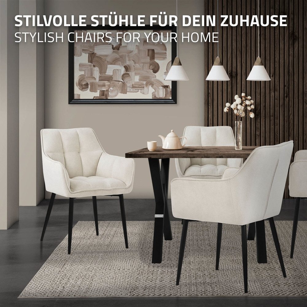 ML-DESIGN Polsterstuhl Esszimmerstuhl mit dickem gepolsterter Sitz Rücken- und Armlehnen (4 St), Wohnzimmerstuhl aus Frotteestoff Creme Loungesessel Küchenstuhl – Bild 5 von 5