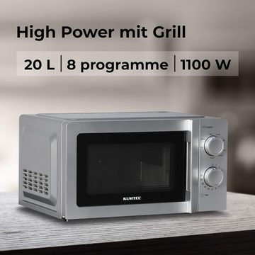 KUMTEL Mikrowelle Bis zu 1100W,Grillleistung 8 Leistungsstufe, Mikrowelle, Grill, 20,00 l, mit Grillfunktion und effizienter 360°-Drehung für optimale Ergebnisse