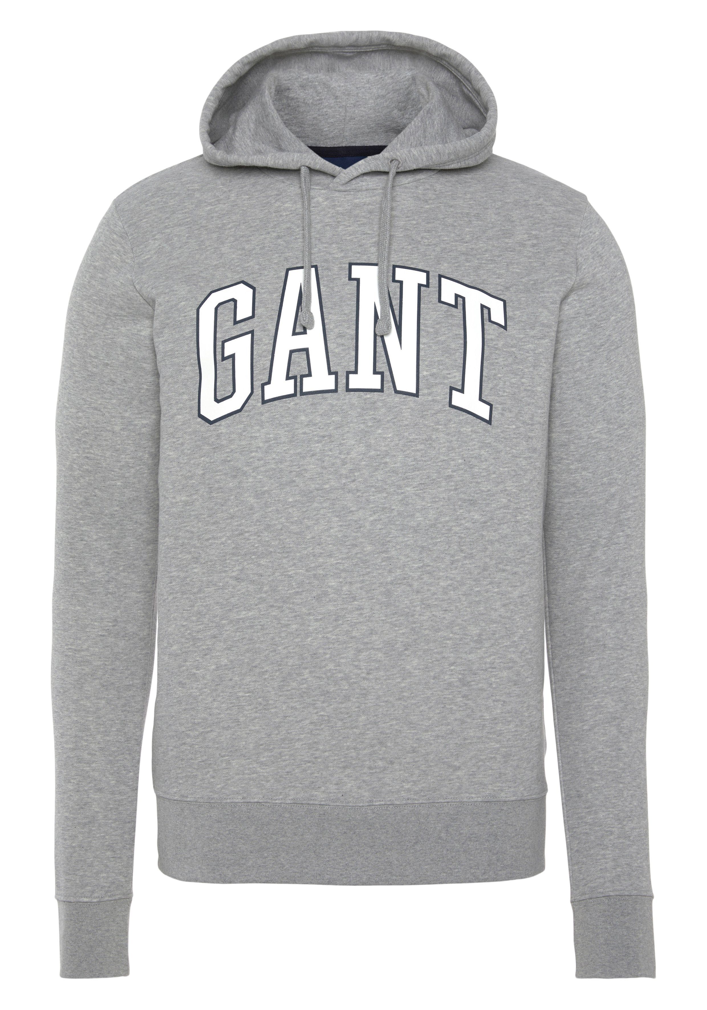 Gant Kapuzensweatshirt mit Logodruck mel. grau