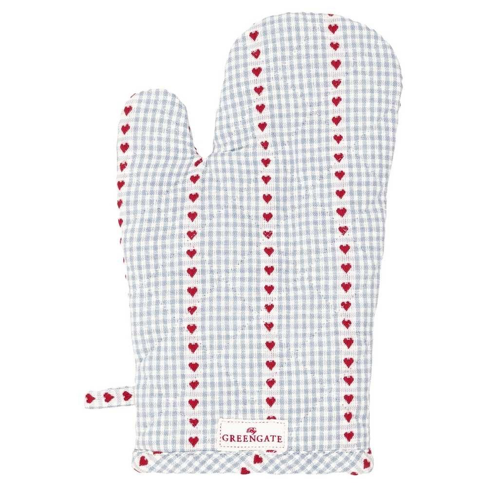 Greengate Topfhandschuhe Greengate Ofenhandschuh BEA Grau mit roten Herzen