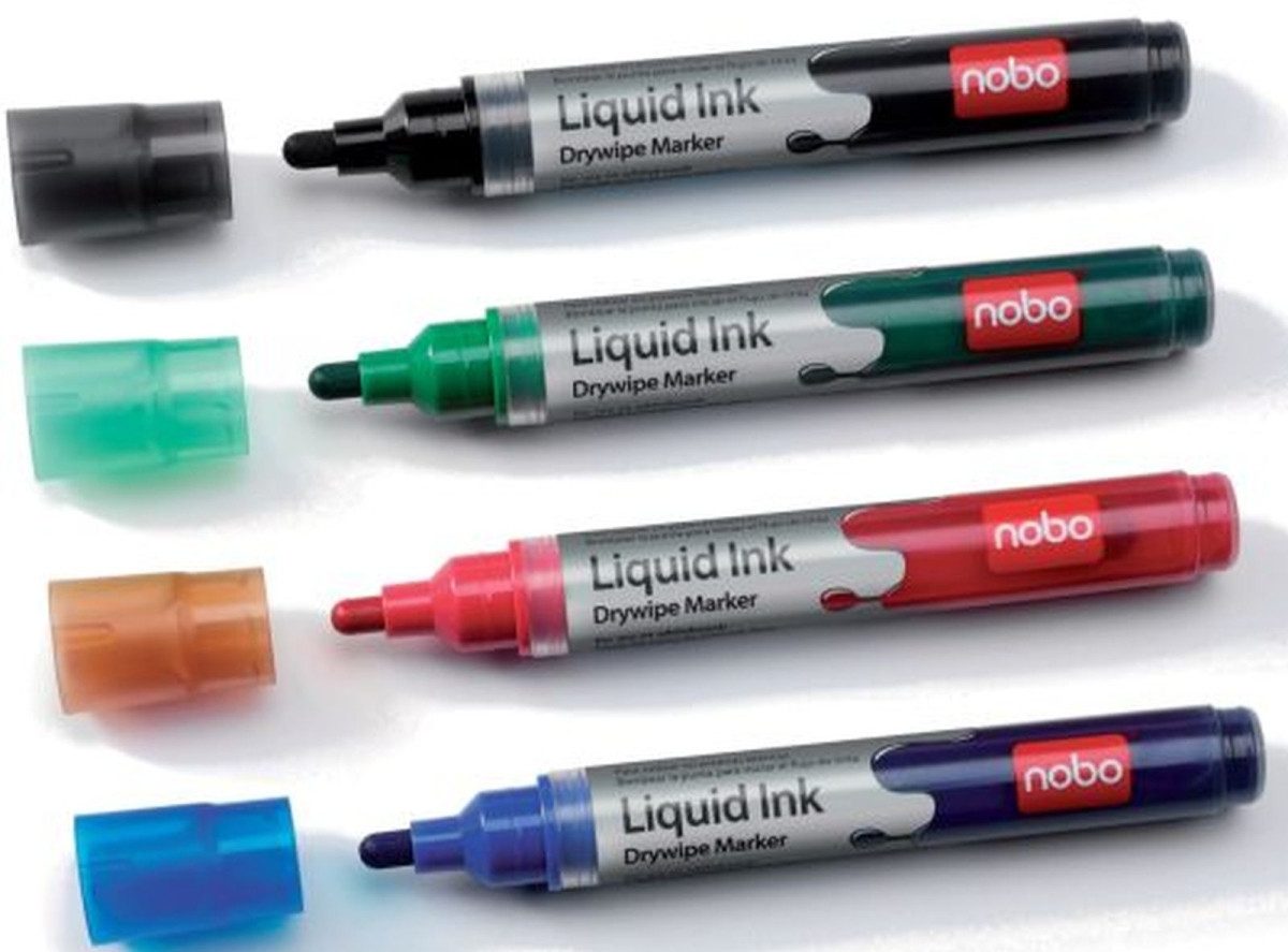 NOBO Whiteboard Marker Liquid Ink Boardmarker Rundspitze 4 Stück sortiert (12 Stück)