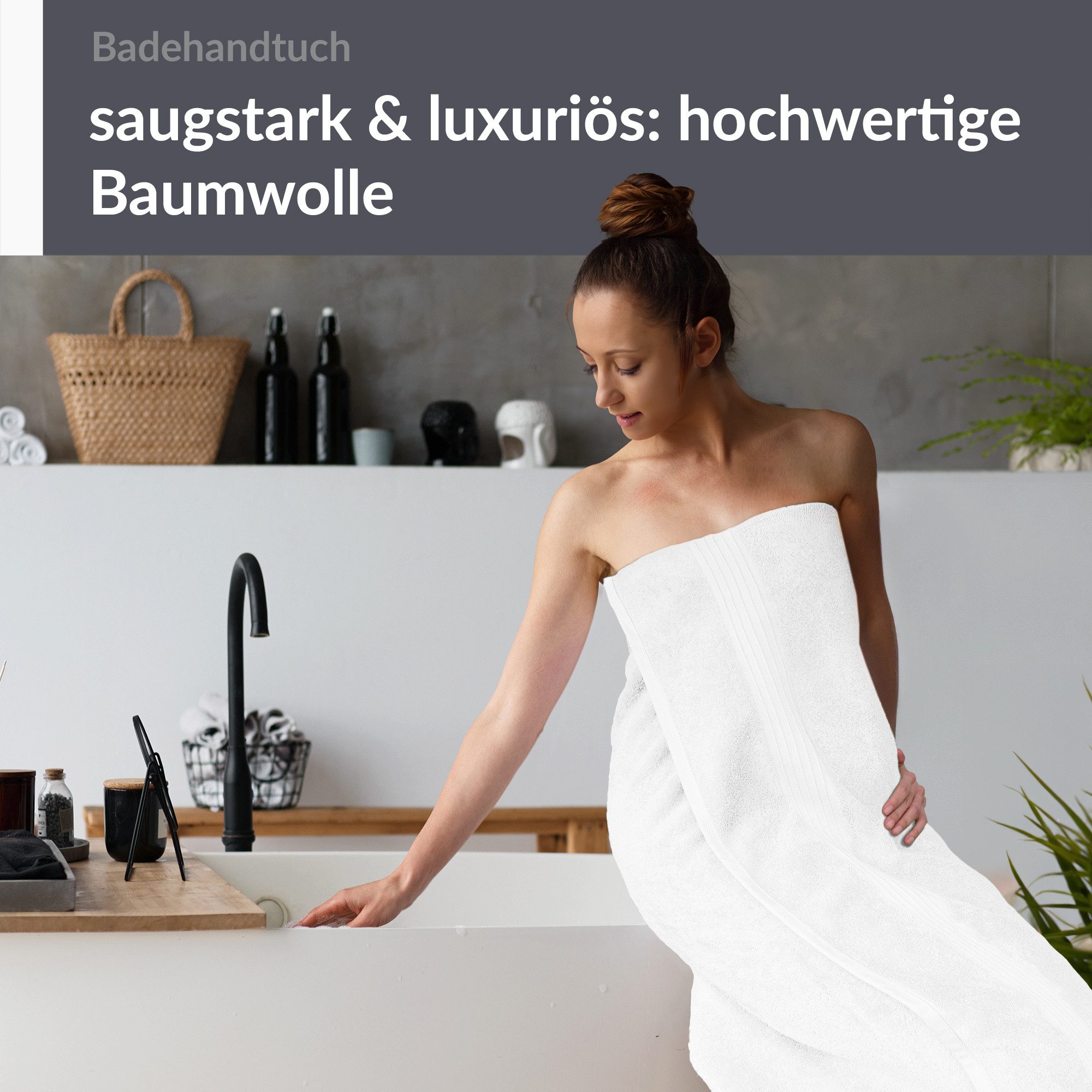 Lashuma Badetuch - Badehandtuch Linz, Frottee (1-St), Flauschiges Badehandtuch weiß 100x150 cm