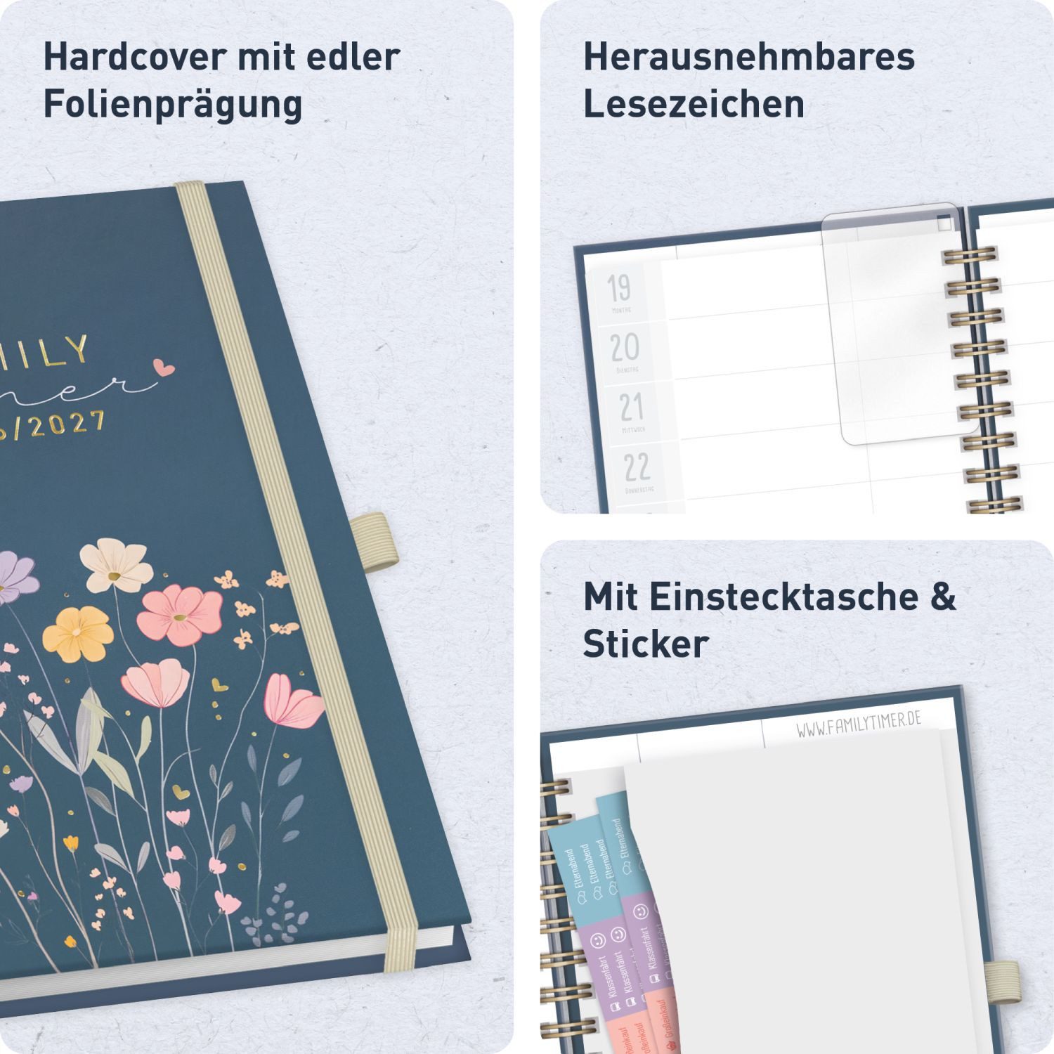 Häfft Terminkalender Family-Timer Deluxe 2026/2027 / 17 Monate / A5, Wire-O-Bindung – Bild 2 von 5