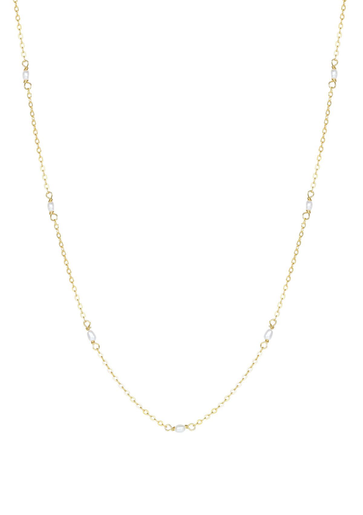 Hey Happiness Kette mit Anhänger Kette Perlen Roségold Gold Sterlingsilber, weiß, 41-46 cm verstellbar, Feine Perlenkette Damen 925 Silber, Süßwasserperlen, Brautschmuck