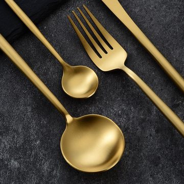 AUKUU Besteck-Set Besteckset Besteckset Edelstahl Besteckset Gold matt, Steakbesteck Set Hochzeit Hauptteil vierteilig