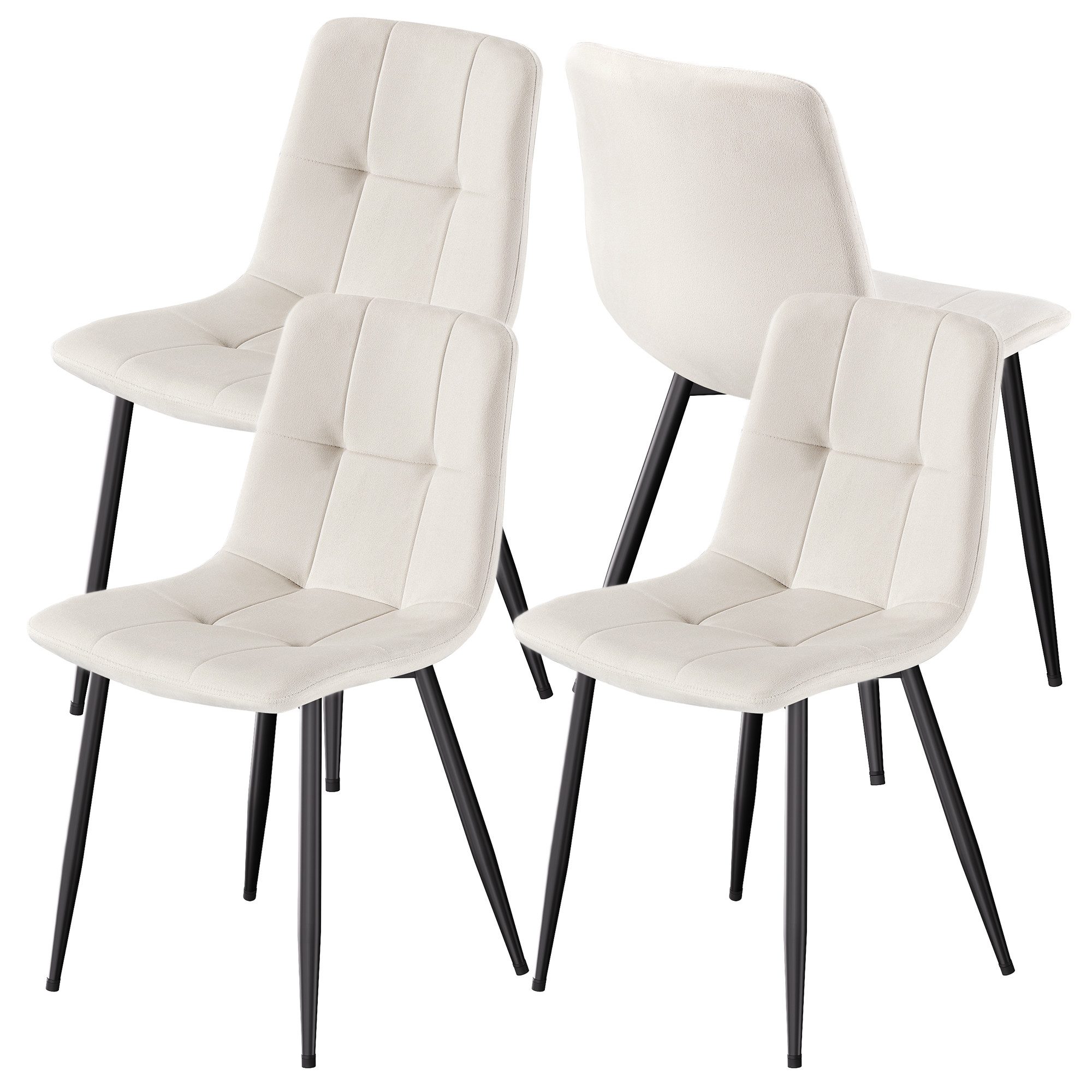 VASAGLE Esszimmerstuhl Samt, Küchenstühle, Sessel mit verstellbaren Füßen, für Wohnzimmer (4 St), bis 120 kg belastbar, modern, gepolstert, cappuccinobeige