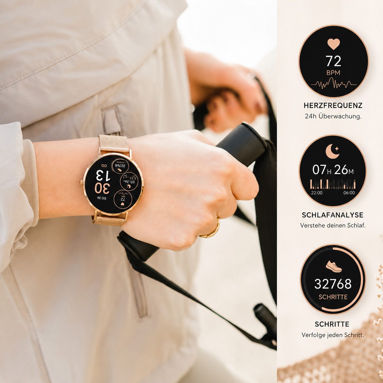 XCOAST SIONA 2 Flache Damen Smartwatch (4,2 cm) Valentinstag Geschenk, Fitnesstracker, 2-tlg., neueste Generation, Wasserdicht, Flach, Sportlich, AMOLED Bildsch – Bild 4 von 5