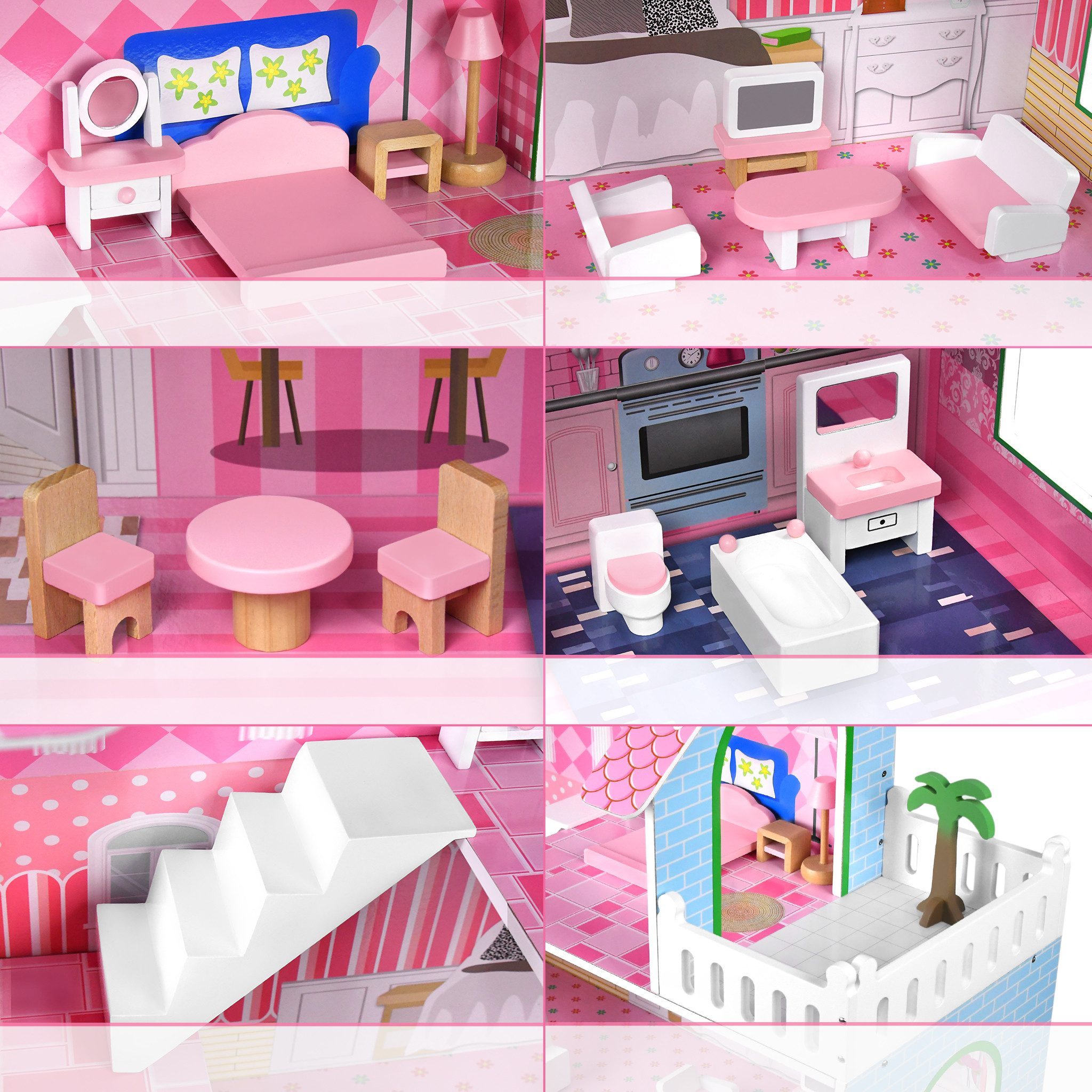 FIVMEN Puppenhaus Holzpuppenhaus MDF und Puppenstube mit 3 Etage