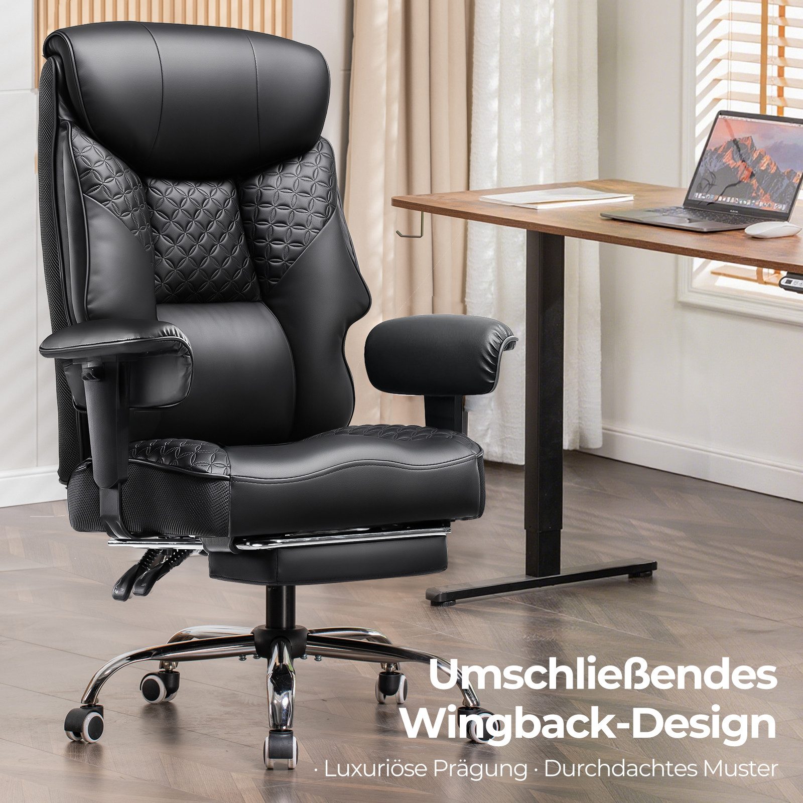 COMHOMA Bürostuhl Gaming Stuhl für Große und Schwere Personen bis 180 kg, ergonomischer Bürostuhl 3D Sitzkissen, verstellbar mit Fußstütz