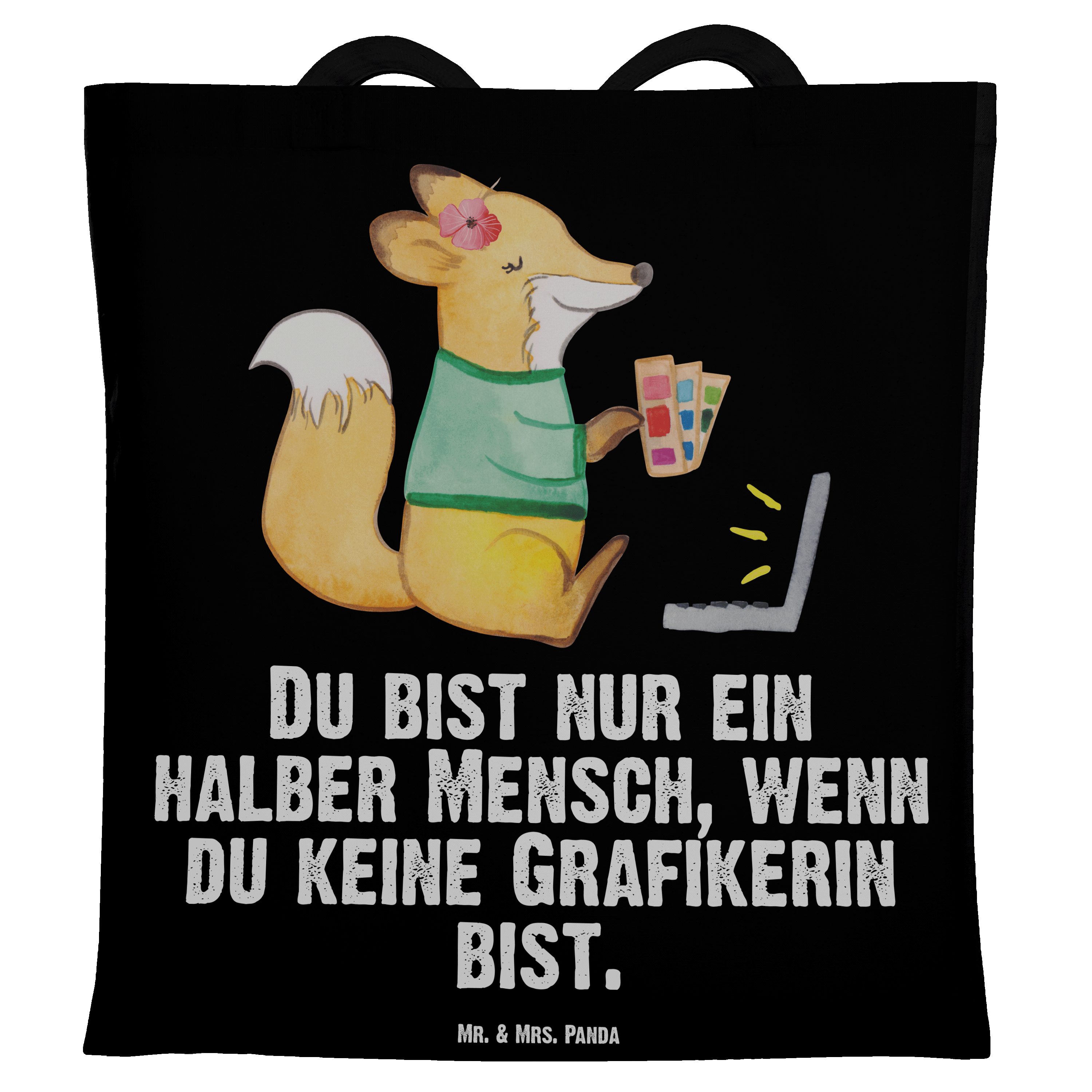 Mr. & Mrs. Panda Tragetasche Grafikerin mit Herz - Schwarz - Geschenk, Einkaufstasche, Kollege, Me (1-tlg)