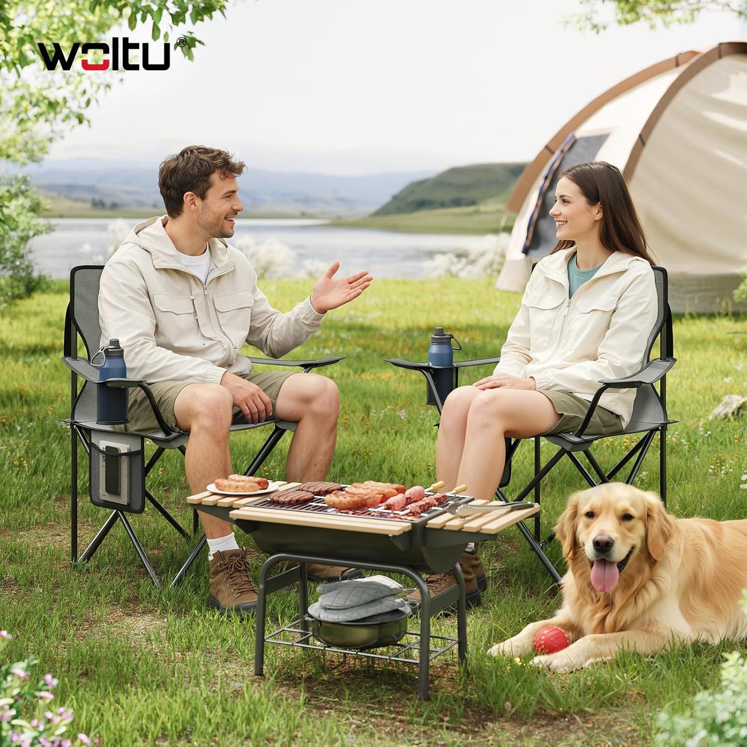Woltu Campingstuhl (2 St), Klappbar, leicht, für Camping Angeln Picknicks Strand