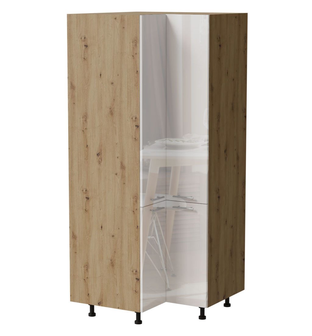 Feldmann-Wohnen Vorratsschrank Essen (D24N/207, 4 Türen, innen 5 Fächer, 1-St., moderne Optik, Acrylfronten mit Glaseffekt) Eiche Artisan / weiß Hochglanz