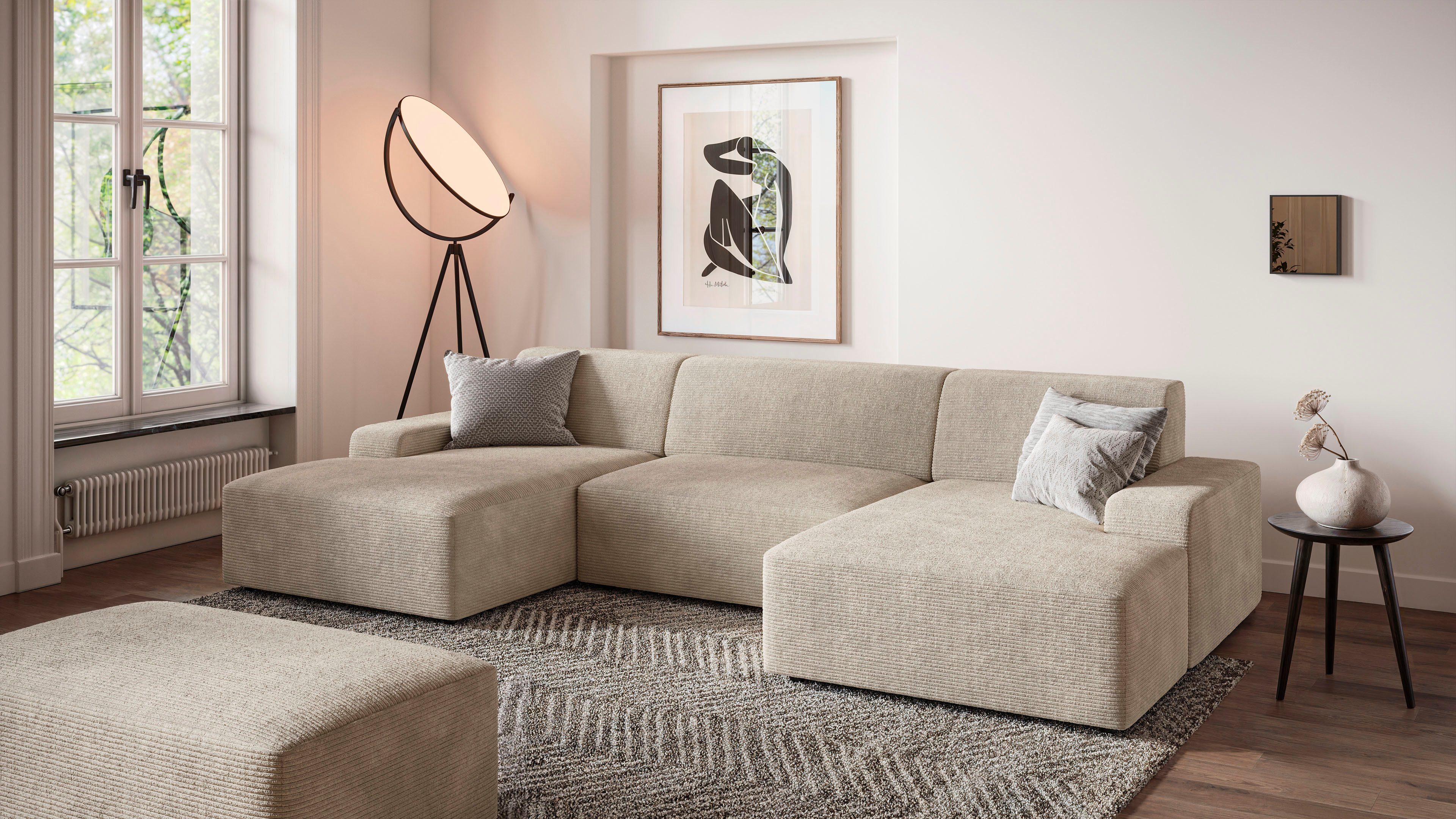 TRENDMANUFAKTUR Hocker Wien, XXL Polsterhocker, passende Ergänzung zur Serie, in trendigem Cordstoff, großzüge Breite von 112 cm