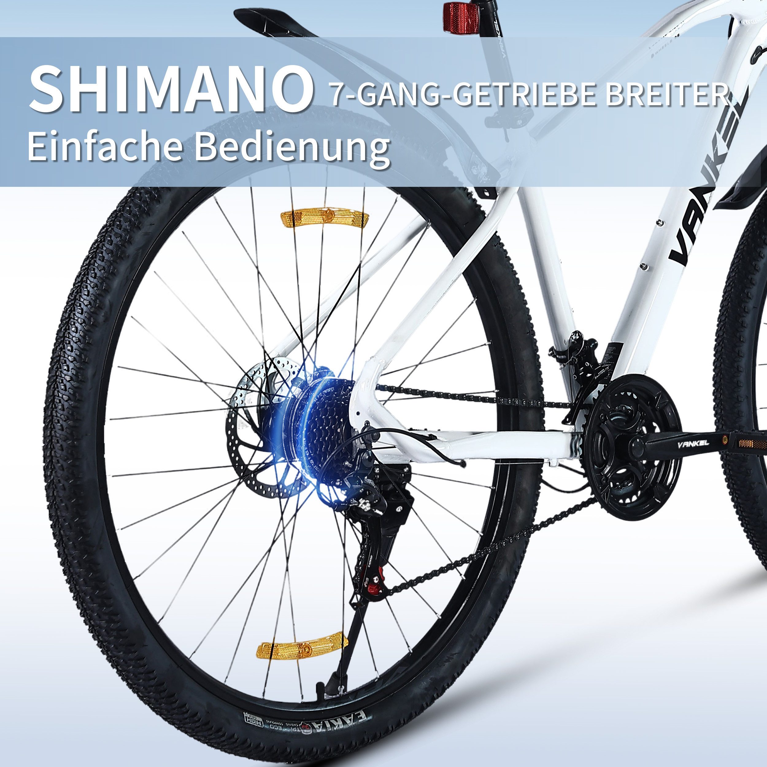 Vankel Mountainbike 2.35*29'' Breitreifen MTB Fahrrad mit Doppelsystem für Damen Herrn, Shimano Shimano Tourney RD-TZ50 Schaltwerk, MTB 21-Gang Shimano Schaltwerk, Kettenschaltung, Scheibenbremsen