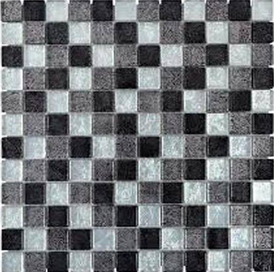 Mosani Mosaikfliesen Glasmosaik Crystal mix silber schwarz glänzend / 10 Matten