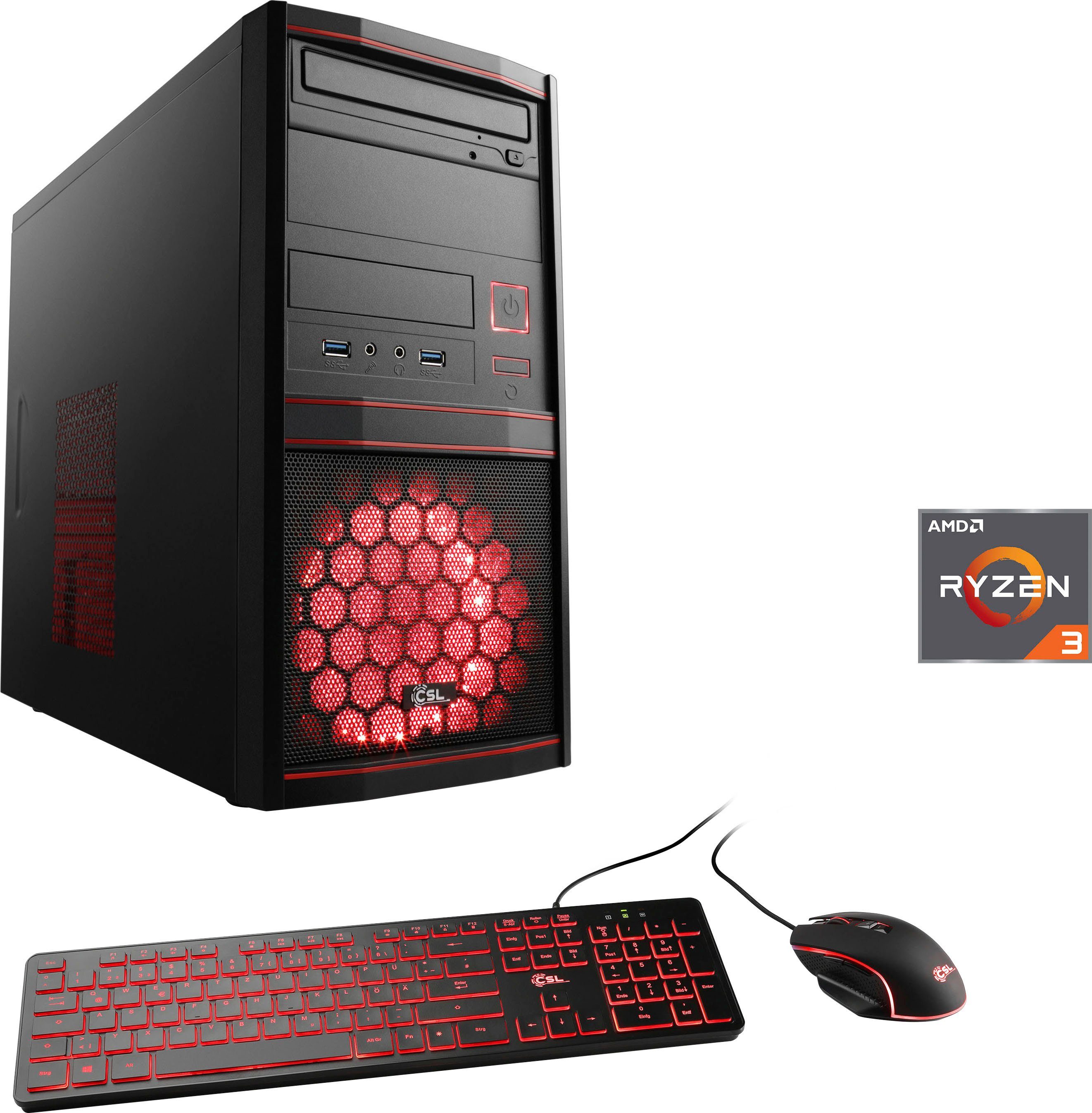 CSL Sprint V24810 Gaming-PC (AMD Ryzen 3 4100, Radeon RX 6500 XT, 16 GB RAM, 500 GB SSD, Luftkühlung)