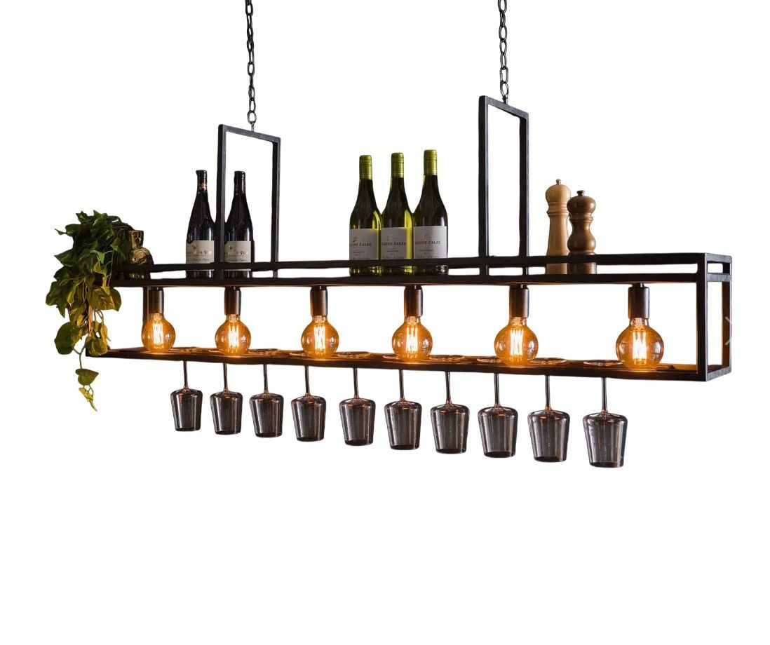 Vintagehaus Deckenleuchten Industrial Hängelampe Decorate mit Ablage und Gläserhalter 160 cm