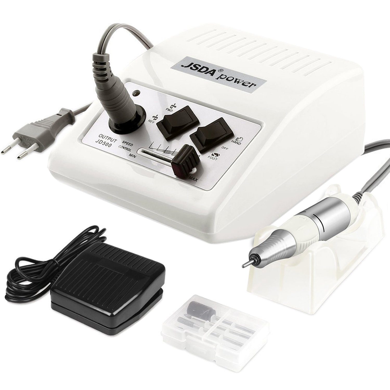 JD500W 30000 Fußpedal Farbe # WEISS Maniküre-Pediküre-Set, U/min JSDA 4 mit Bits & Nagelfräser