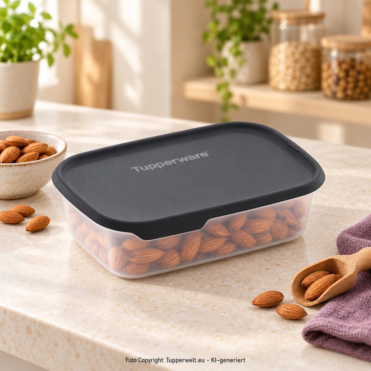 TUPPERWARE Vorratsdose Tupperware One Touch Fresh® 1,3l mit anthrazit Deckel, Bonboniere, Schüttdose