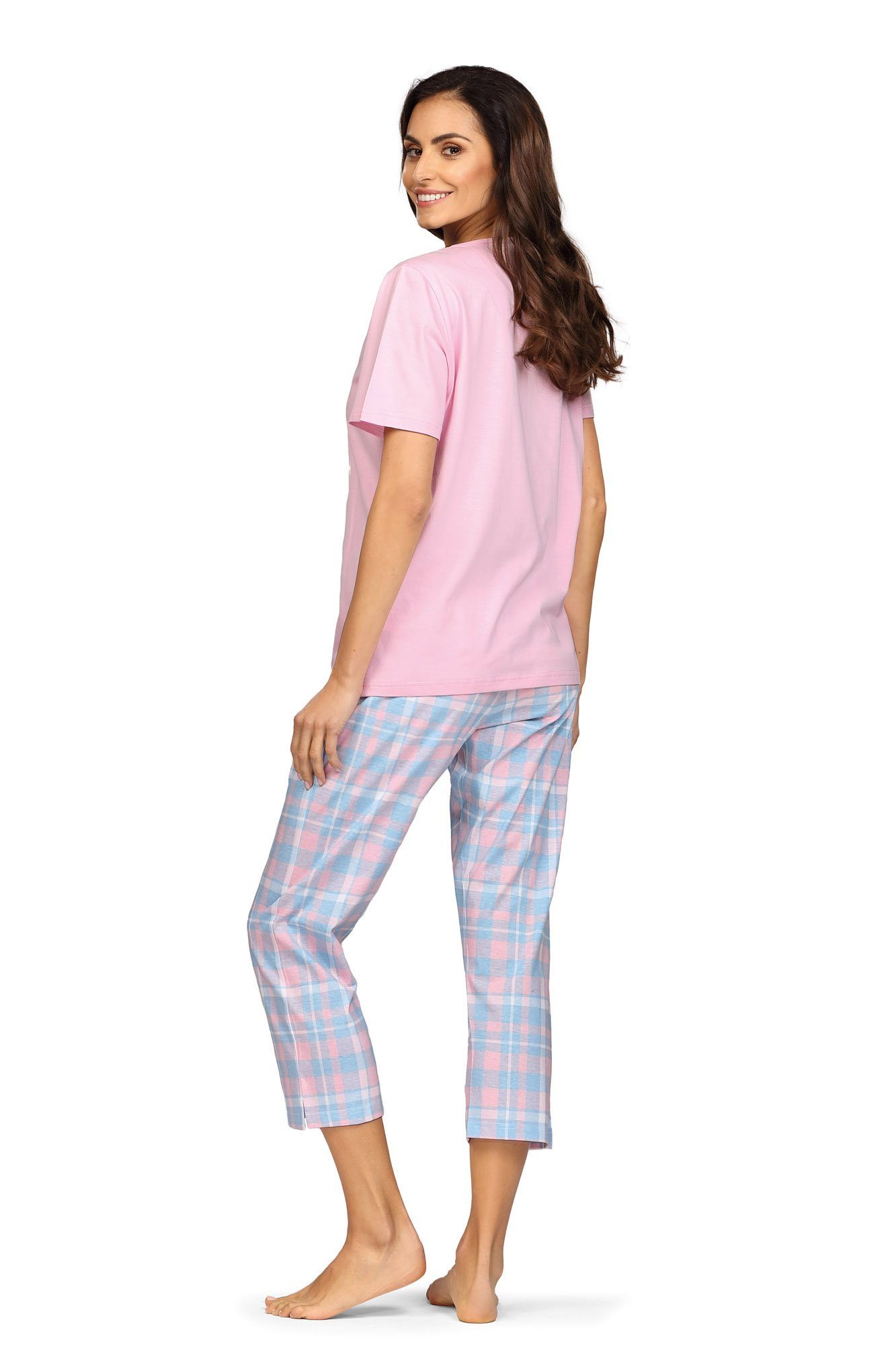comtessa Schlafanzug (Set, 2 soft 7/8 Schlafanzug Hose rosa Baumwolle Damen Set) tlg., Pyjama Pastell 2-teilig