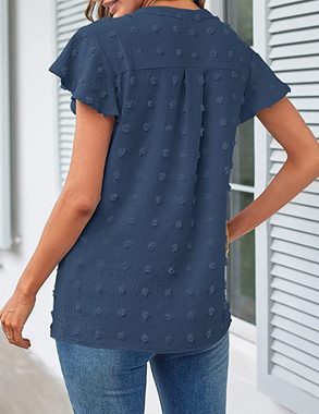 KIKI T-Shirt Sommer Damen Top V-Ausschnitt Kurzarm – Rüschenbluse