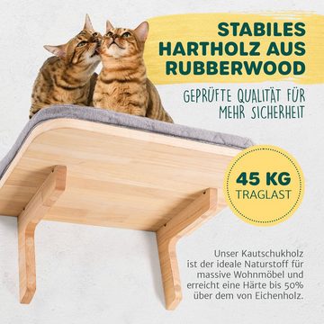 Happypet Katzen-Kletterwand, inkl. 2 x Katzenstufen Luxus Katzenwand Stabil, Massivholz, bis 45 Kg