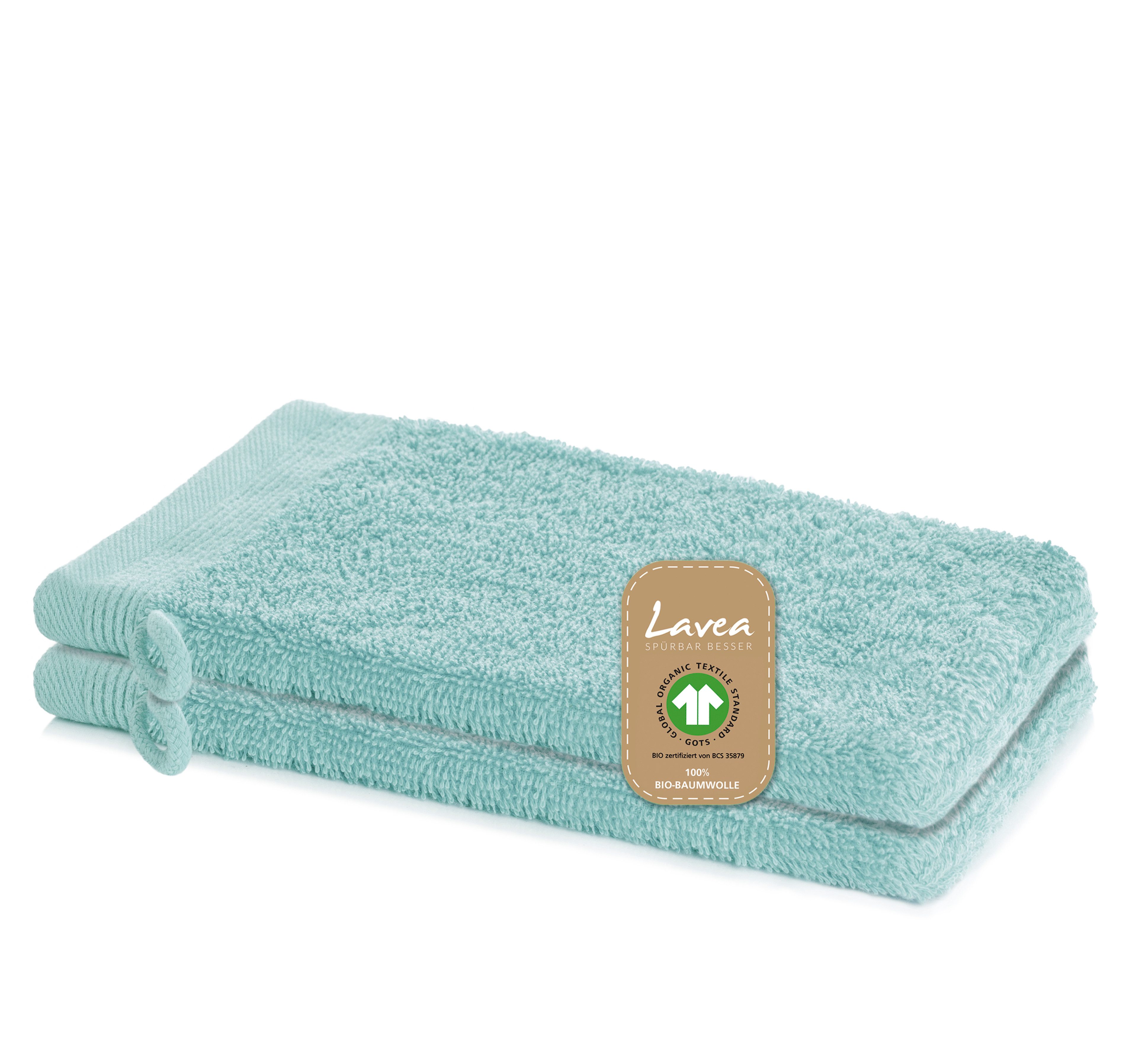 Lavea Handtuch Set Bio-Baumwoll Serie Bali, aus 100% Bio-Baumwolle (16x22cm, 2-St), extra saugstark mit 500g/m² in Wellness-Qualität - Waschhandschuh