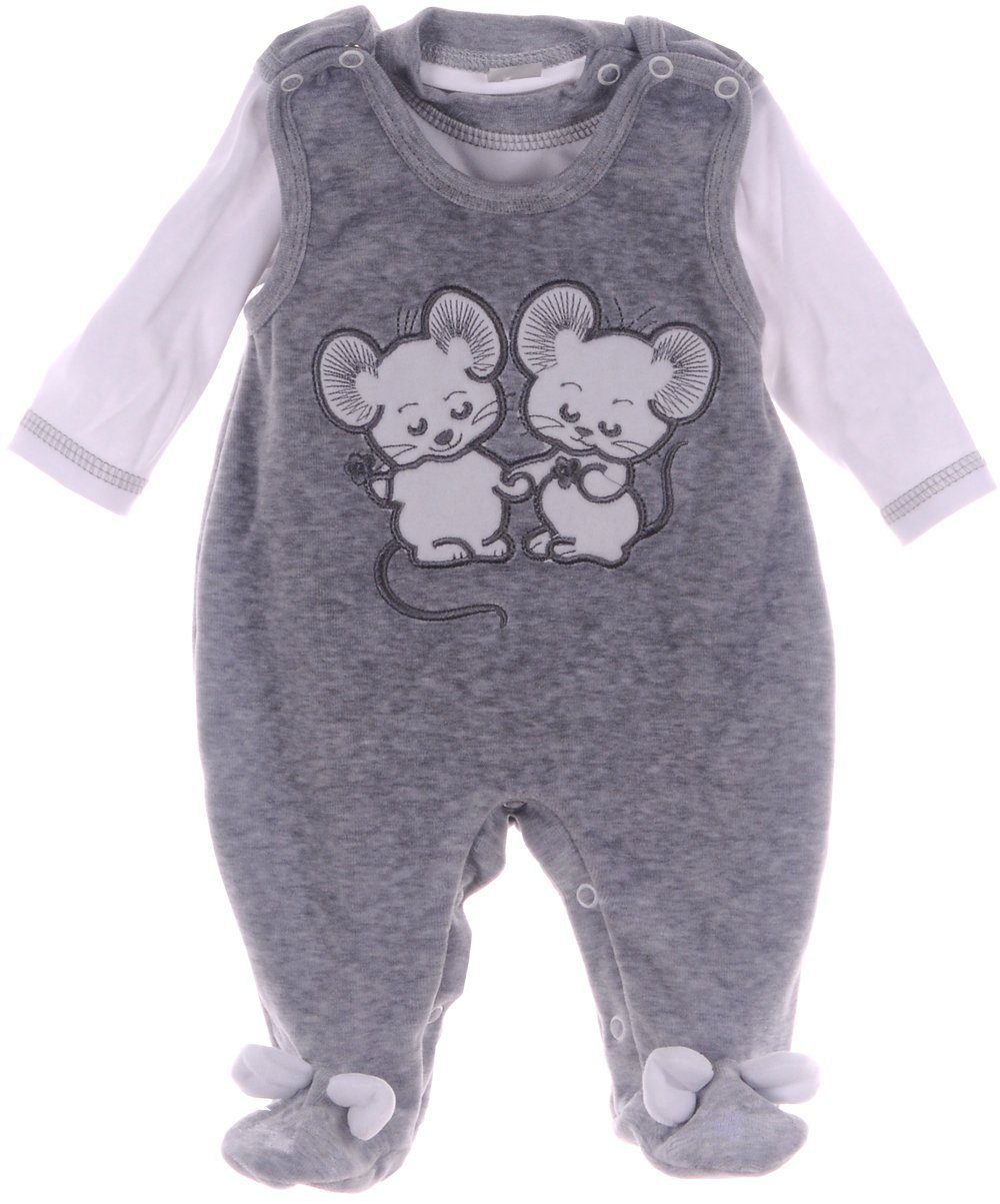 Strampler Strampler und Shirt Baby Anzug in Grau mit Maus