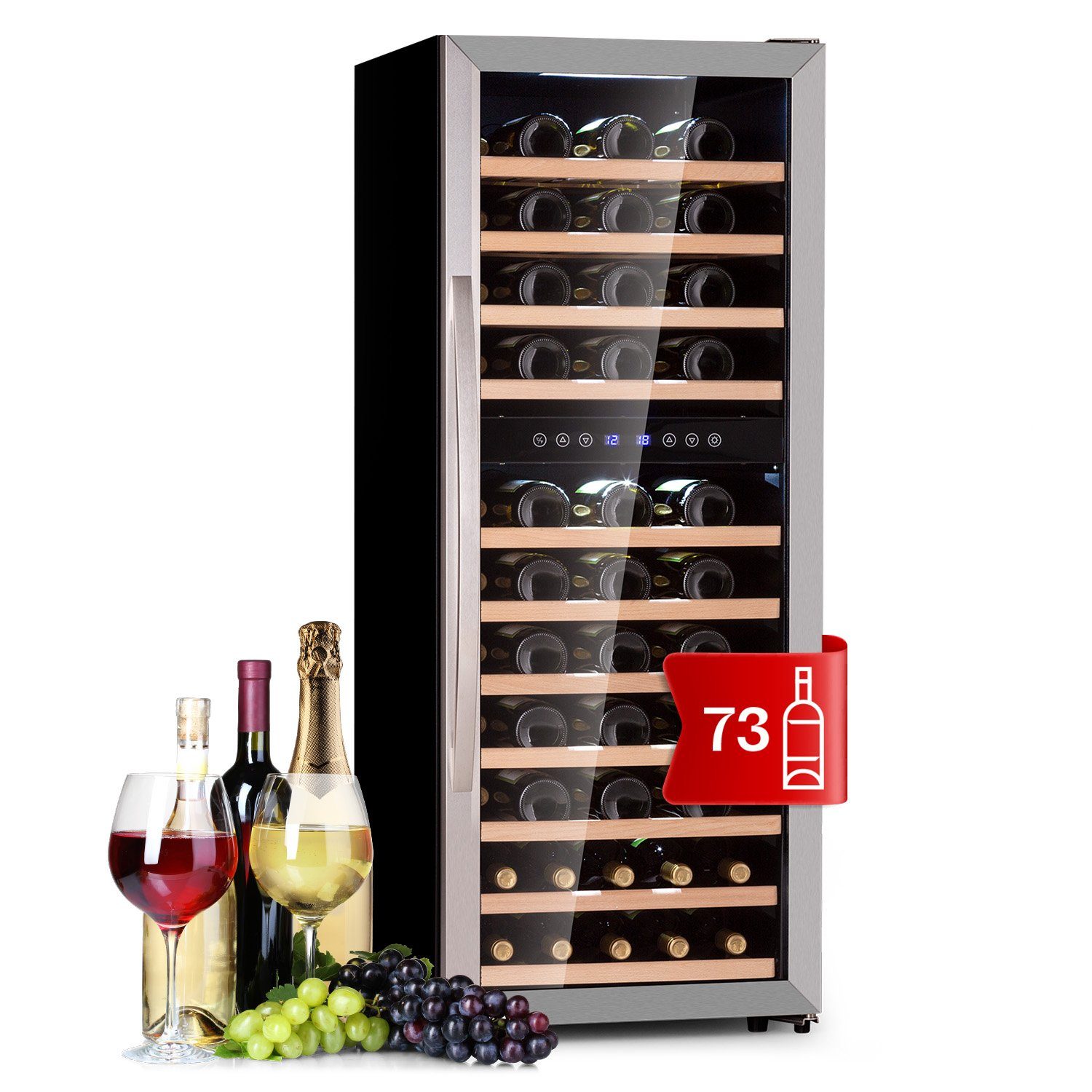 Klarstein Weinkühlschrank Vinamour, für 73 Standardflaschen á 0,75l,Wein Flaschenkühlschrank Weintemperierschrank Weinschrank Kühlschrank