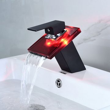 HAC24 Badarmatur »LED Waschbecken Armatur Wasserhahn« Messing, Schwarz, Beleuchtet