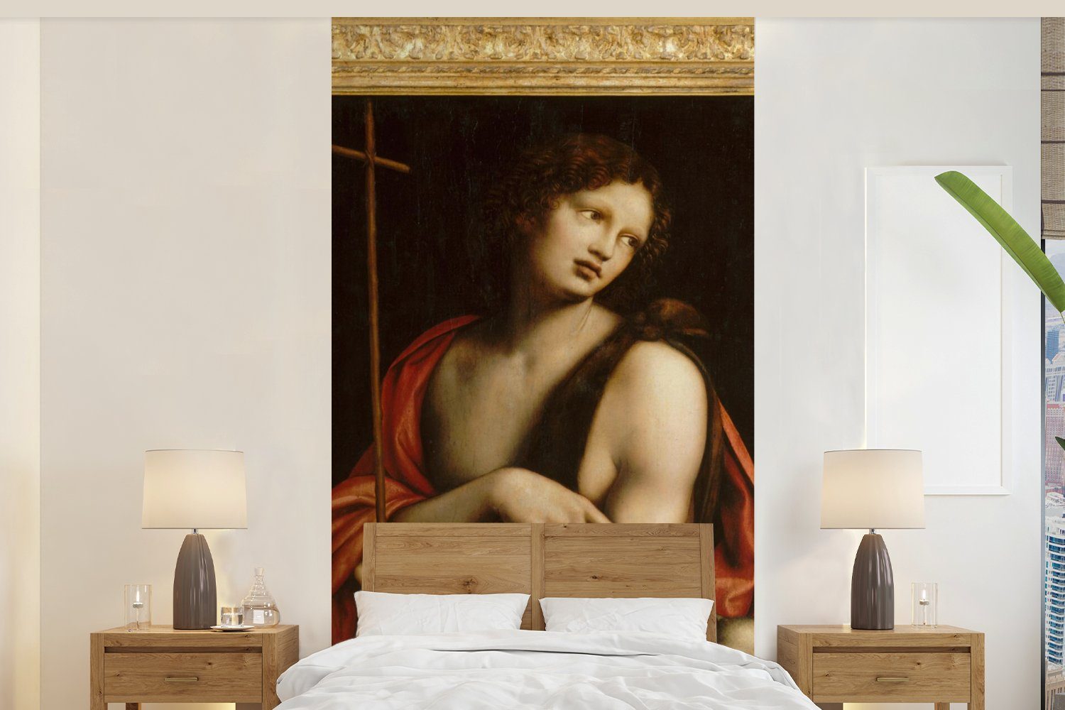 MuchoWow Fototapete Der heilige Johannes der Täufer - Leonardo da Vinci, Matt, bedruckt, (2 St), Vliestapete für Wohnzimmer Schlafzimmer Küche, Fototapete