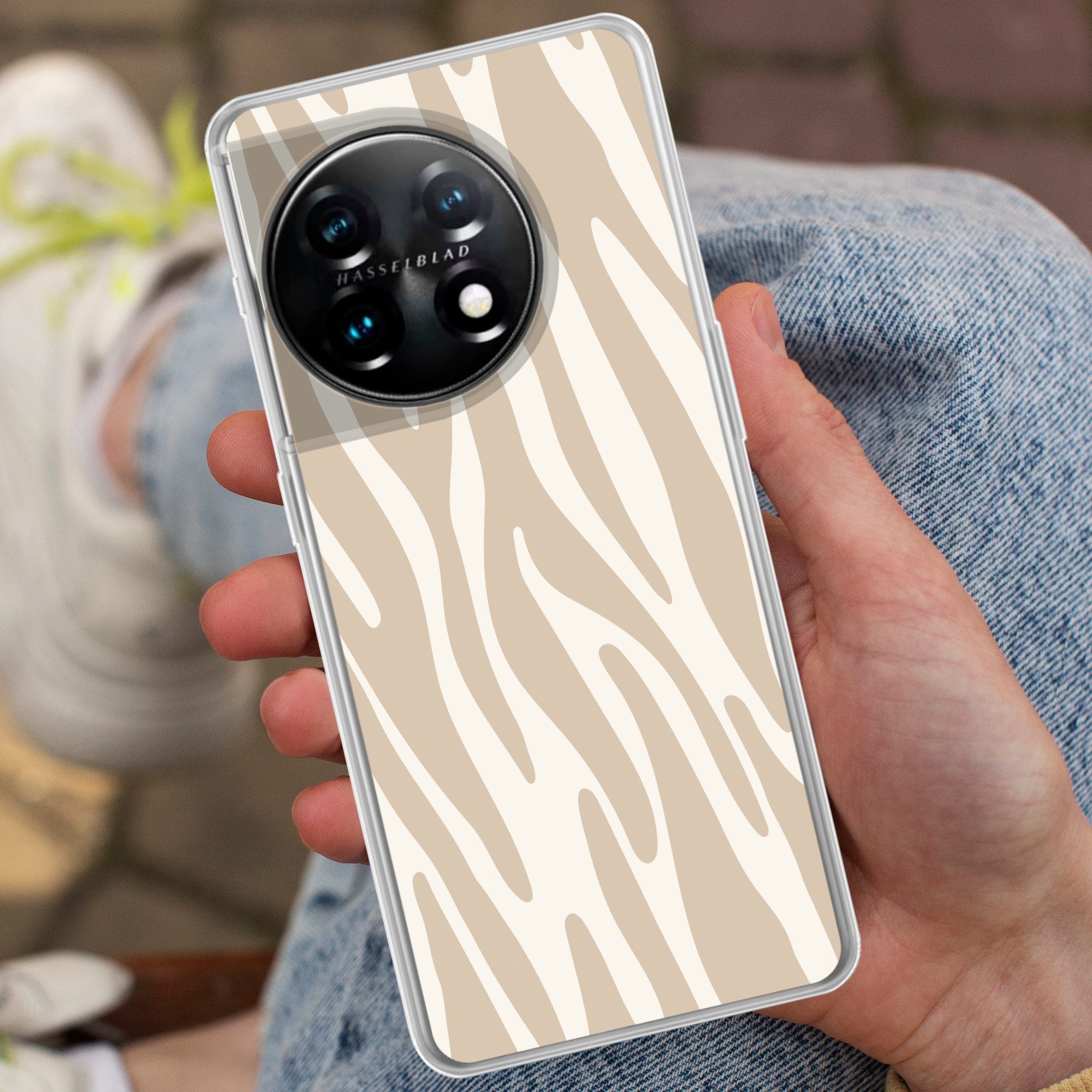MuchoWow Handyhülle für OnePlus 11 Zebramuster - Beige - Weiß - Tiermuster, Handy Case, Silikon, Bumper Case Dünn