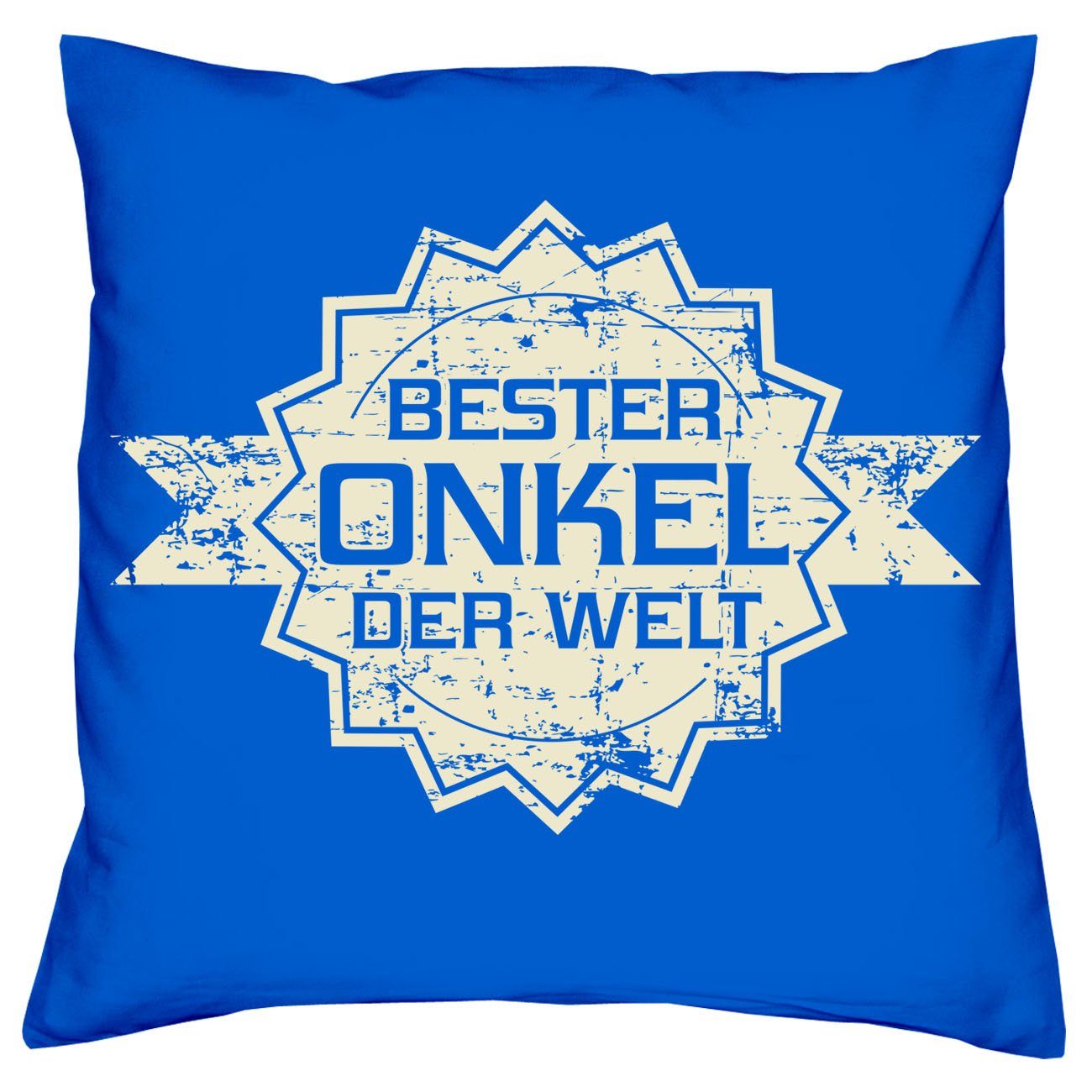 Soreso® Dekokissen Kissen Bester Onkel der Welt Stern Kissenbezug und Füllung, Geschenkset Mitbringsel royal-blau