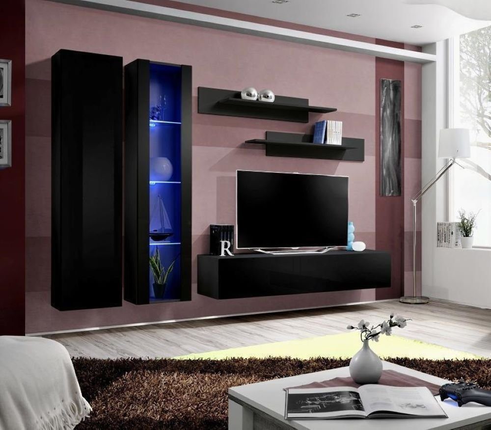 Möbel Wohnzimmermöbel Europa 5tlg.Wohnwand JVmoebel (6-St), in Made Ständer, Wohnzimmer-Set Design Set TV Moderne
