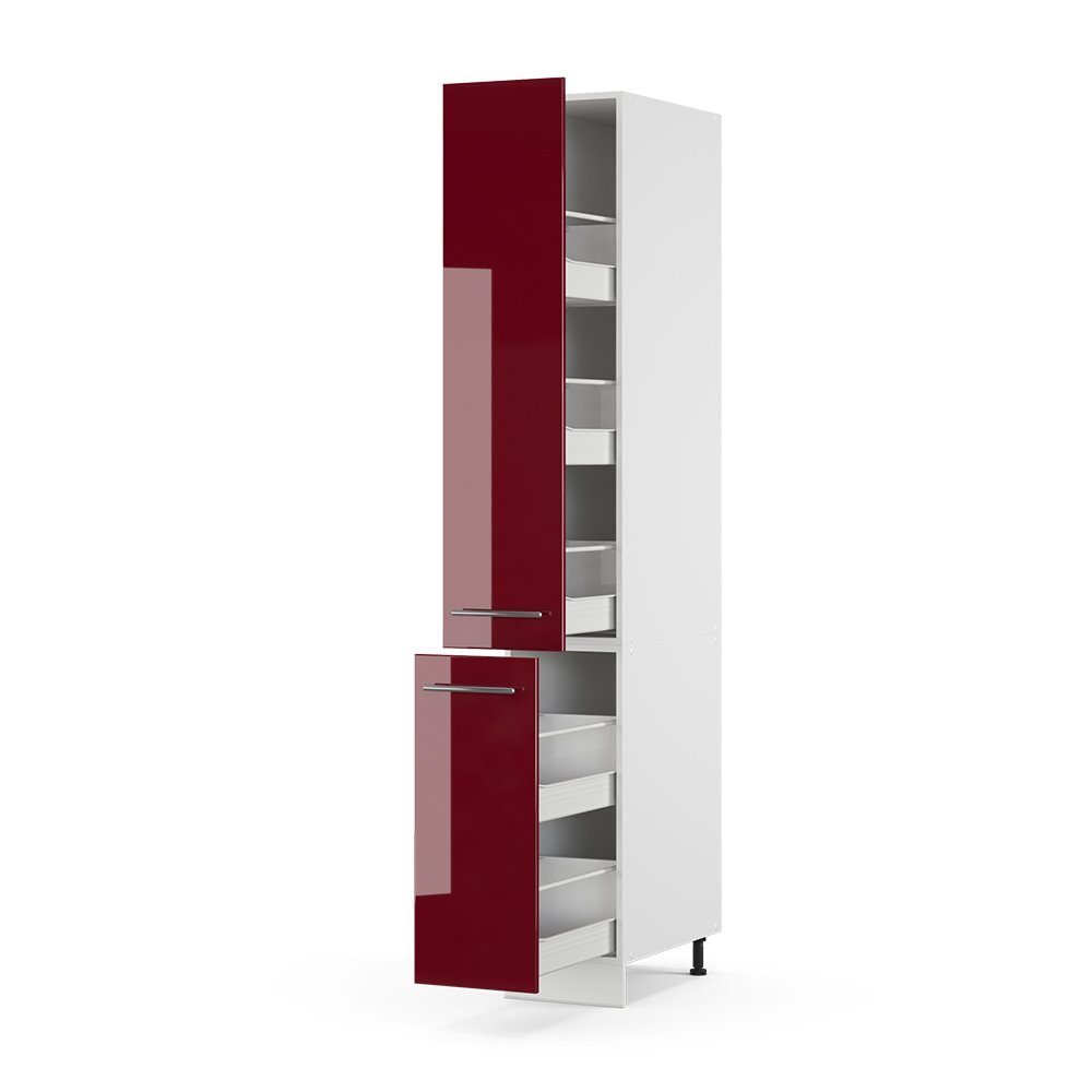 Vicco Hochschrank Fame-Line, Bordeaux Hochglanz/Weiß, 30 x 206.8 cm