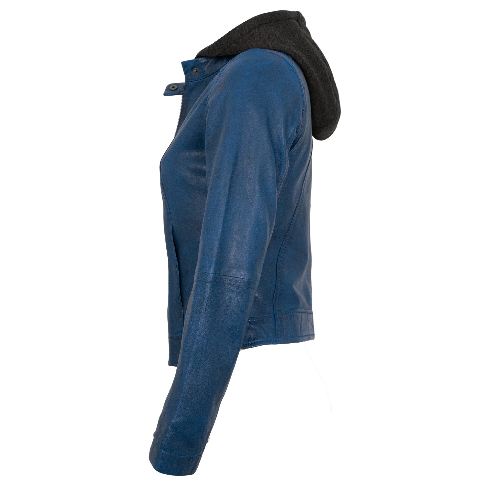Jilani Lederjacke Ashley Jilani Collection - Damen Lederjacke Lammnappa Kapuze blau – Bild 2 von 5